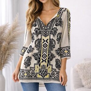 Alice + Olivia Boho Embroidered Tunic Top